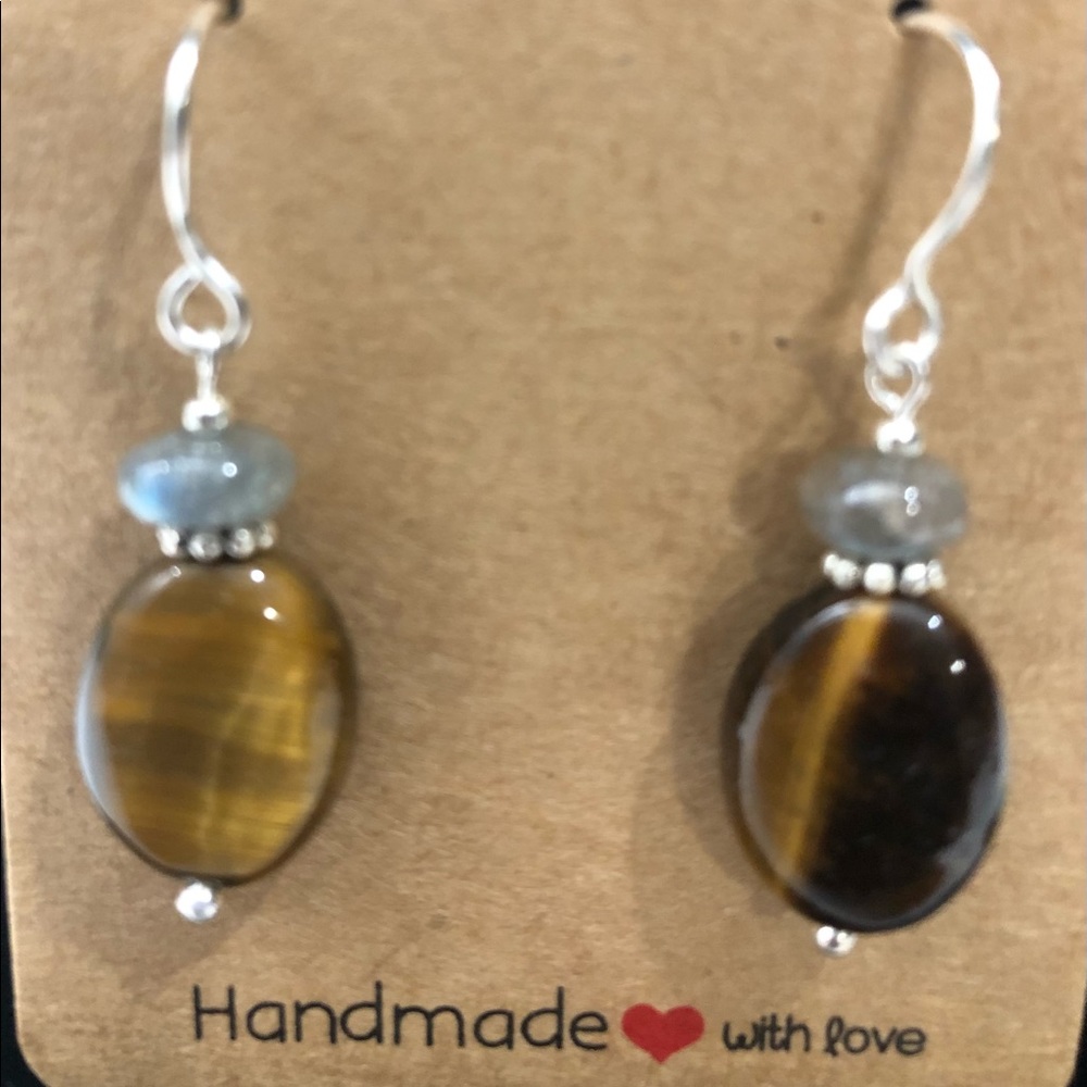 TIGER EYE GEMSTONE EARRING - 925 STERLING SILVER DANGLE